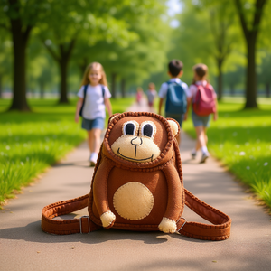 Student <b>Backpack</b> in Felt Material Monkey Design - Product Image 2