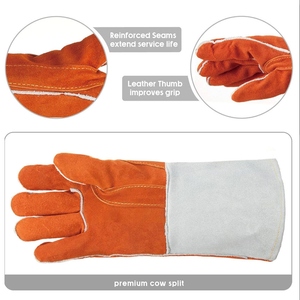 Gants de soudage en cuir de vachette pleine fleur, résistants à l'abrasion, à la chaleur et aux flammes, durables, pour la construction et le barbecue - Product Image 3