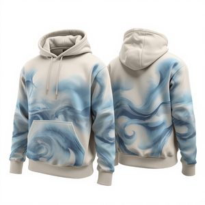 Sweat à capuche de luxe pour homme, en coton épais, coupe oversize, imprimé évasé, avec motif artistique moderne dégradé bleu - Product Image 2