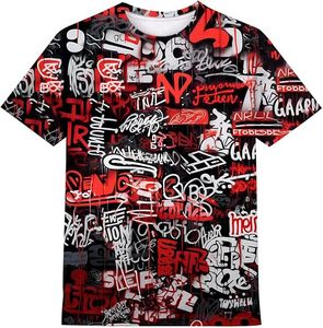 T-shirt à manches courtes pour homme avec imprimé graffiti, col rond, style streetwear, coupe classique, imprimé numérique, tissé en polyester - Product Image 4