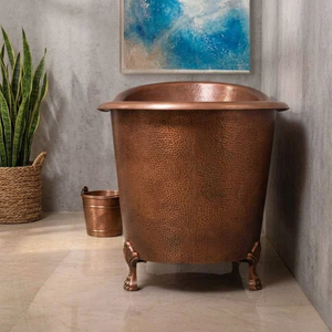 Baignoire autoportante ovale moderne en cuivre martelé, artisanale, durable, de luxe, de la marque Daystar Trade, design écologique, logo personnalisable - Product Image 3