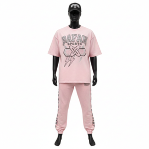 Ensemble 2 pièces homme en jersey de coton décontracté, t-shirt et pantalon jogger, tissu premium doux, 280 g/m², logo personnalisé thermocollé. - Product Image 6