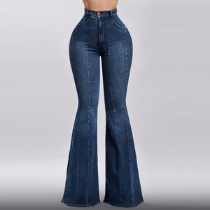 Jeans de Mezclilla Acampanados para Mujer, Corte Ajustado, Cómodos para Invierno, con Bolsillos y Botones, Casuales, para Uso Diario - Product Image 4