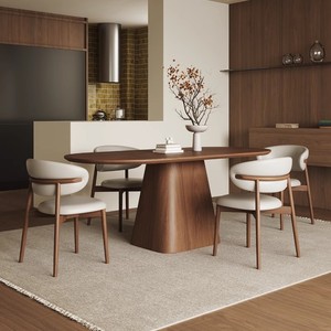 Solid Wood Modern Minimalist Dining <b>Table</b> Pedestal Base 6 Fabric Embrace Chairs Eco-Friendly Durable for Family Dinner Hotel - Product Image 3