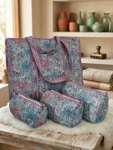 Bolso tote acolchado hecho a mano con estampado de bloques de invierno, con cremallera abierta, bolsillos grandes reutilizables para compras, forro de lona, venta al por mayor, Pinksa Fashion - Product Image 3