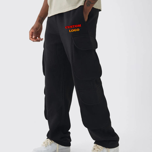 2027 Unisex 100% Cotton Baggy <b>Cargo</b> Leg Sweatpants High Quality New Retro Black Style <b>Men</b> Elastic Waist OEM <b>men's</b> <b>trousers</b> - Product Image 4