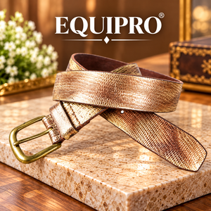 Equipro Metallic Gold Animal Print Genuine Leather <b>Western</b> Reversible 3.5cm Vintage Casual Pin Buckle <b>Belt</b> - Product Image 3