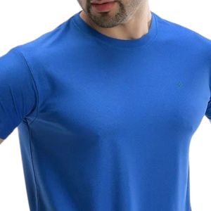 Camiseta de Cuello Redondo Azul Rey para Hombre, Manga Corta, Corte Ajustado, Ropa Deportiva Informal, Ligera, Transpirable, para Uso Diario, Atlética, Básica - Product Image 2
