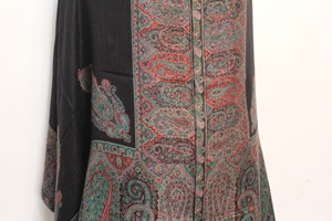Elegant <b>Black</b> Polyester <b>Pashmina</b> <b>Shawl</b> with Intricate Kani Jamawar Weaving Windproof Long Scarf From Kashmir - Product Image 5