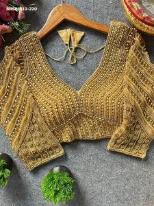 Premium Collection Silk with <b>Beads</b>-Pearl-Crystal Hand-work & V-Neck 3/4 Sleeve Back-Hook Blouse Collection At Wholesale Rate - Product Image 2