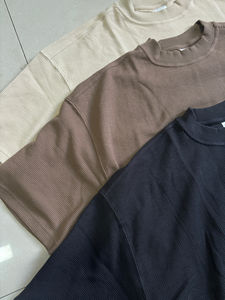 T-shirt en coton gaufré personnalisé, nouveau tissu gaufré 260 g/m², poids lourd, manches courtes, coupe ample, pour homme - Product Image 5