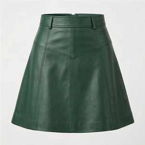 <span class=keywords><strong>Jupe</strong></span> courte en similicuir pour femme, taille haute, coupe trapèze, vert uni brillant, avec poches, à porter toute l'année - Product Image 1