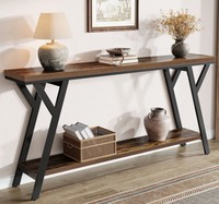 Table console moderne en bois avec base en métal, étagère de rangement, design industriel, meubles de salon, décoration d'entrée