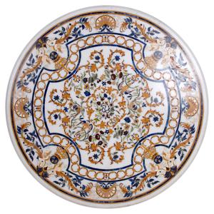 White Marble Inlay (Makrana) Semi-Precious Stone & Lapis Lazuli <b>Table</b> with Malachite Traditional Design Durable - Product Image 2
