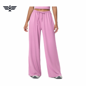 Women's High Waist Wide Leg Pants Solid Brown Knitted Drawstring Casual Full Length Loose Fit Summer Style - Product Image 2