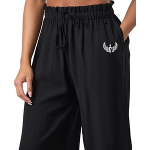 Pantalon large noir tissé à cordon de serrage pour femme – Confort léger et décontracté au quotidien - Product Image 4