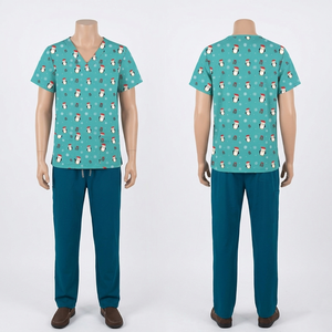 Conjunto de Uniformes Médicos Transpirables de Poliviscosa de 180 GSM con Estampado de Flamencos en Azul Pastel, Impresión Personalizada en Seda - Product Image 3