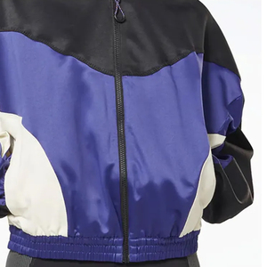 Unisex Color Blocking Bomber <b>Jacket</b> Stand Collar Batwing <b>Sleeve</b> Zipper Closure Windproof Sporty Style Autumn Season <b>Short</b> Length - Product Image 6