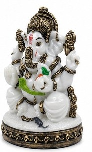 Handcrafted Resin Ganesha <b>Statue</b> White Religious Asian Zen Design <b>Gold</b> Tone Desk Decor Home Office Gift - Product Image 3