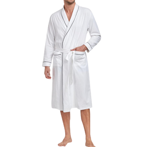 Albornoz Unisex de Felpa Blanca con Cuello Chal, Bata de Hotel y Spa con Cinturón, 100% Algodón, OEM ODM, Venta al por Mayor para Parejas - Product Image 5