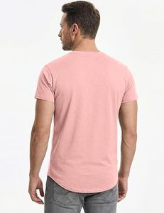 Men's O-Neck Short Sleeve <b>T</b>-<b>Shirt</b> Regular Fit Solid Color Knitted Casual <b>Long</b> Length <b>Black</b> White Pink - Product Image 4