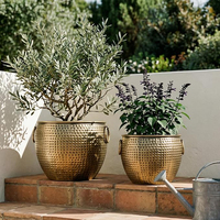 Pot Tanaman Logam Worth Metal Urn, Warna Emas Tua, Besi Bulat, Tekstur Palu Tangan, Pot Bunga Dekoratif