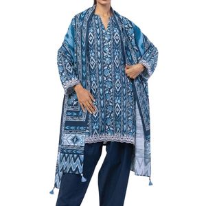 ชุดเสื้อผ้าสตรีสีฟ้าพิมพ์ลาย วิสโคสผสม ดีไซน์สดใส ตะเข็บทนทาน ชุด 3 ชิ้น - Product Image 3