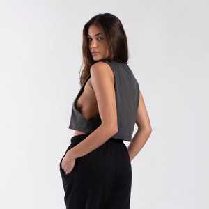 Crop top blanc sans manches pour femme, col rond, couleur unie, jersey, style minimaliste, vêtements printemps-été - Product Image 5