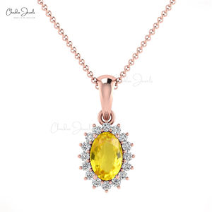 จี้เพชรและไพลินสีเหลืองธรรมชาติ 0.58 กะรัต พร้อมวงแหวนเพชร ทองคำแท้ 14k ตราประทับ สำหรับเจ้าสาว ผลิตเครื่องประดับทองคำตามสั่ง - Product Image 4