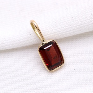 Wholesale 14K Yellow Gold Plated Natural Radiant Cut <b>Garnet</b> Bezel Set Solitaire <b>Pendant</b> Fine Jewelry Memoria Jewels - Product Image 1