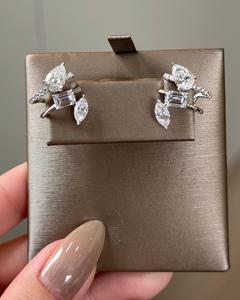 Diamond Cluster <b>Stud</b> <b>Earrings</b> Luxury Pear <b>Emerald</b> Marquise Cut Lab Grown Modern Fine Jewelry <b>Studs</b> Custom 10K 14K 18K Solid Gold - Product Image 4