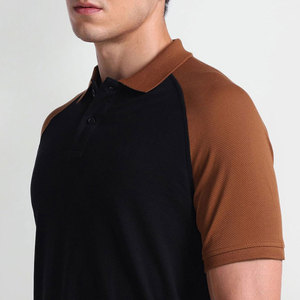 Polo de Hombre con Bloques de Color, Manga Corta, Tejido de Algodón, Estilo Casual, Negro con Mangas Marrones - Product Image 6