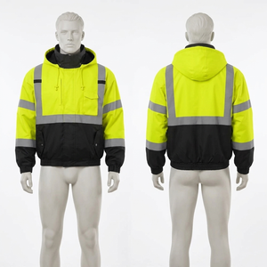 เสื้อแจ็คเก็ตทำงานแบบพรีเมียม 300 GSM Hi Vis Bomber พร้อมแถบสะท้อนแสง สีดำ-เหลือง ปักโลโก้ - Product Image 1