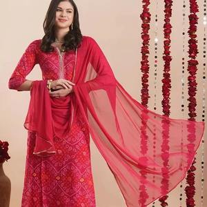 Conjunto Kurta de seda de rayón con estampado floral rojo, nuevo diseño, manga, ropa de fiesta de boda india, pantalón con precio al por mayor - Product Image 3