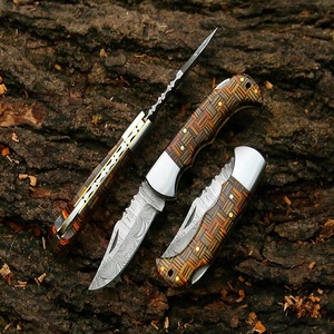 TARJ ENTERPRISES Handmade Damascus Steel Folding Pocket Knife Slide Open Custom Wood Handle <b>Drop</b> Point EDC Survival Industrial - Product Image 5