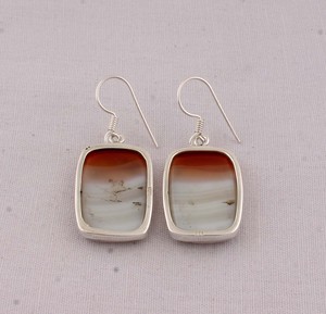Pendientes de Ágata Natural con Banda, Plata de Ley 925, Rectangulares, con Piedras Preciosas, Hechos a Mano, Estilo Boho, Venta al Por Mayor - Product Image 4