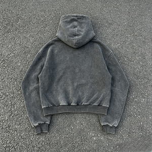 Sweat à capuche zippé oversize en coton délavé pour homme, couleur unie, style décontracté, coupe régulière en molleton bouclette, style automne - Product Image 3
