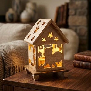 Wooden Handmade <b>Tea</b> <b>Light</b> Holder for Christmas Home Decoration Wooden hut lamp - Product Image 1