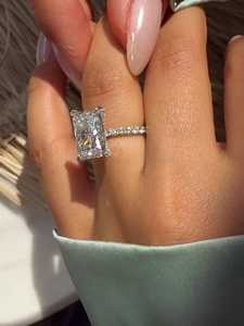 4 Carat Radiant Cut Lab Grown Diamond Solitaire Engagement Ring 10K 14K 18K <b>Solid</b> Gold Modern Hidden Accent IGI Certified Ring - Product Image 4