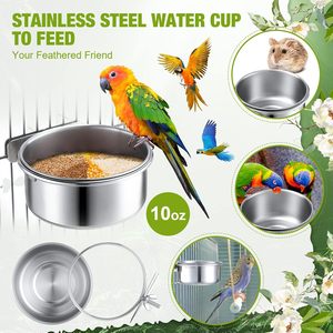 Customized Logos Hanging Stainless Steel <b>Cage</b> Coop Hook Cup Bird <b>Parrot</b> Feeding Cups Bowl Bird Water Food Dish Bird Feed Bowl - Product Image 5