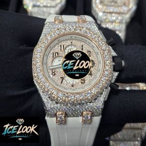 ICELOOK นาฬิกาควอทซ์สุดหรูสำหรับผู้ชาย 42 มม. ประดับเพชรอะนาล็อกโครโนกราฟสายซิลิโคนสีขาวทาคีมิเตอร์คริสตัลแซฟไฟร์ - Product Image 4
