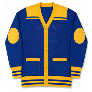 Cardigan en tricot bleu OEM Sigma Sorority pour femmes, style preppy, col en V, manches longues, couleur contrastée, broderie grecque, hiver - Product Image 4