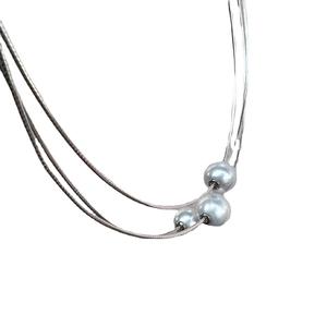 <b>Summer</b> Luxury Lightweight Silver Snake Bone Necklace with Real Pearl Exuding Extreme Simplicity and Temperament - Product Image 5
