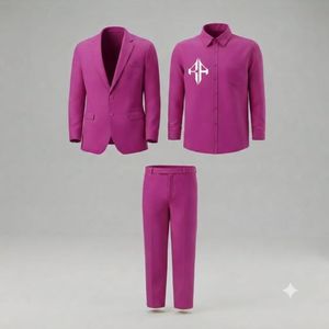 Traje de Pantalón y Chaqueta de Terciopelo Estilo Italiano para Hombre, Antiarrugas, Transpirable, Cierre de Botones, Diseño Plano Frontal, Viscosa/Poliéster - Product Image 1