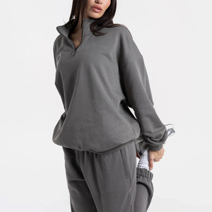 Premium Design Low Price Wholesale Custom Logo Women's <b>Stand</b> Collar Sweatshirts Quarter Zip <b>Drop</b> Shoulder Oversized Comfortable - Product Image 4