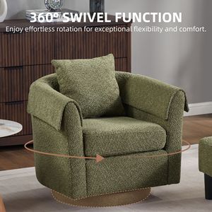 Fauteuil d'appoint moderne en chenille avec repose-pieds, fauteuil pivotant pour salon, coussin de dossier amovible, 2 housses d'accoudoirs - Product Image 2
