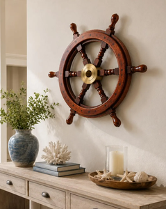 Timón de Barco de Madera Hecho a Mano, Decoración Náutica para Pared, Adorno Rústico Costero para Colgar en Casa - Product Image 3