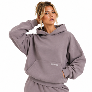 Hoodies Factory Supply <b>Women</b> Solid Oversized Hooded Pullover Tracksuit Custom Logo Wide Leg <b>Baggy</b> <b>Joggers</b> Winter Cotton Apparel - Product Image 2