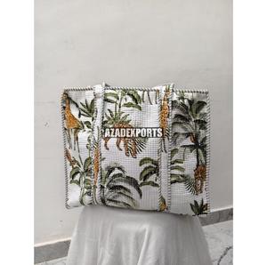 Cotton Hand-painted Tote Bag Tiger Print Bohemian Style Zipper Closure Large Capacity Shopping Bag - Product Image 5