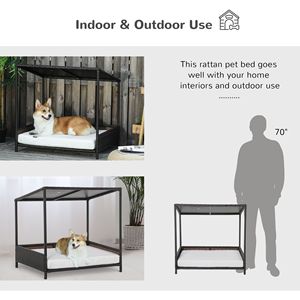 Casa para Perros y Gatos de Mimbre Mediana con Cama de Ratán para Cachorros, Sofá para Mascotas de Interior/Exterior para Jardín/Patio con Cojín Extraíble - Product Image 4